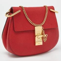 Pre Owned Chloe Red Leather Small Drew Chain Crossbody Bag