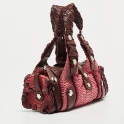 Pre Owned Chloe Burgundy/Pink Python and Leather Silverado Satchel