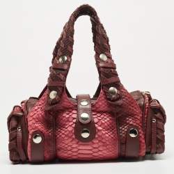 Pre Owned Chloe Burgundy/Pink Python and Leather Silverado Satchel