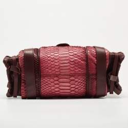 Pre Owned Chloe Burgundy/Pink Python and Leather Silverado Satchel