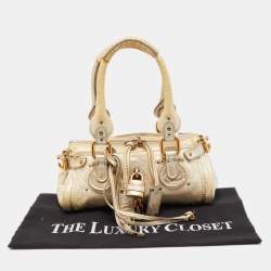 Pre Owned Chloe Cream/Silver Shimmer Leather Mini Paddington Satchel