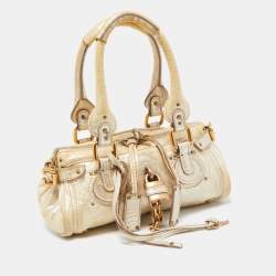 Pre Owned Chloe Cream/Silver Shimmer Leather Mini Paddington Satchel