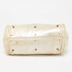 Pre Owned Chloe Cream/Silver Shimmer Leather Mini Paddington Satchel