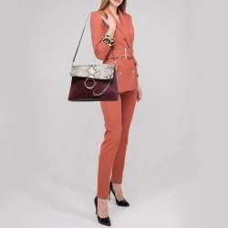Pre Owned Chloe Burgundy/Beige Python and Suede Medium Faye Shoulder Bag
