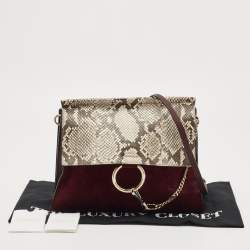 Pre Owned Chloe Burgundy/Beige Python and Suede Medium Faye Shoulder Bag