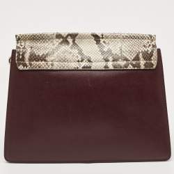 Pre Owned Chloe Burgundy/Beige Python and Suede Medium Faye Shoulder Bag