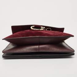 Pre Owned Chloe Burgundy/Beige Python and Suede Medium Faye Shoulder Bag