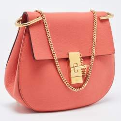 Pre Owned Chloe Coral Orange Leather Medium Drew Shoulder Bag