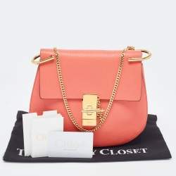Pre Owned Chloe Coral Orange Leather Medium Drew Shoulder Bag
