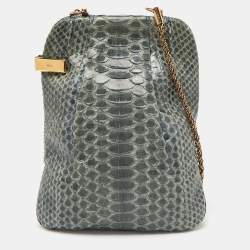 Pre Owned Chloe Teal Python Frame Chain Bag