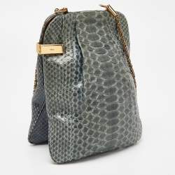 Pre Owned Chloe Teal Python Frame Chain Bag