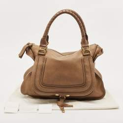 Pre Owned Chloe Khaki Beige Leather Large Marcie Satchel