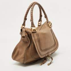 Pre Owned Chloe Khaki Beige Leather Large Marcie Satchel
