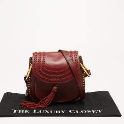 Pre Owned Chloe Burgundy Leather Small Braided Hudson Shoulder Bag
