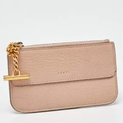 Pre Owned Chloe Beige Leather Zip Card Holder