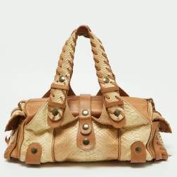 Pre Owned Chloe Beige/Brown Glittery Python and Leather Silverado Satchel