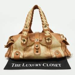 Pre Owned Chloe Beige/Brown Glittery Python and Leather Silverado Satchel