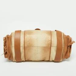 Pre Owned Chloe Beige/Brown Glittery Python and Leather Silverado Satchel