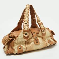 Pre Owned Chloe Beige/Brown Glittery Python and Leather Silverado Satchel