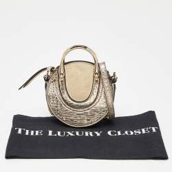 Pre Owned Chloe Gold/Beige Leather and Suede Mini Pixie Round Shoulder Bag