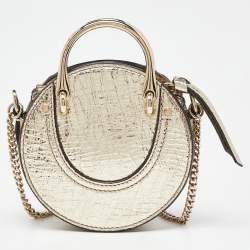 Pre Owned Chloe Gold/Beige Leather and Suede Mini Pixie Round Shoulder Bag