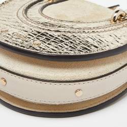 Pre Owned Chloe Gold/Beige Leather and Suede Mini Pixie Round Shoulder Bag