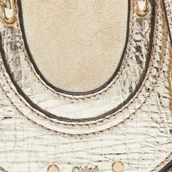 Pre Owned Chloe Gold/Beige Leather and Suede Mini Pixie Round Shoulder Bag