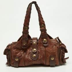 Pre Owned Chloe Brown Python and Leather Silverado Satchel
