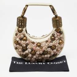 Chloé Beige Fabric Small Pebbles Stone Embellished Hobo