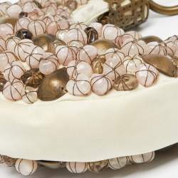 Chloé Beige Fabric Small Pebbles Stone Embellished Hobo