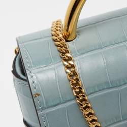 Pre Owned Chloe Pale Blue Croc Embossed Leather Aby Lock Crossbody Bag