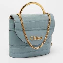 Pre Owned Chloe Pale Blue Croc Embossed Leather Aby Lock Crossbody Bag