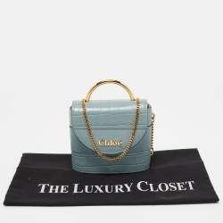 Pre Owned Chloe Pale Blue Croc Embossed Leather Aby Lock Crossbody Bag