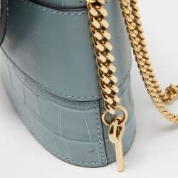 Pre Owned Chloe Pale Blue Croc Embossed Leather Aby Lock Crossbody Bag