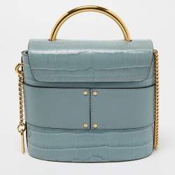 Pre Owned Chloe Pale Blue Croc Embossed Leather Aby Lock Crossbody Bag