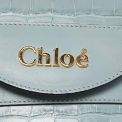 Pre Owned Chloe Pale Blue Croc Embossed Leather Aby Lock Crossbody Bag