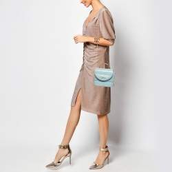 Pre Owned Chloe Pale Blue Croc Embossed Leather Aby Lock Crossbody Bag
