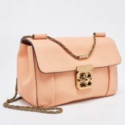 Pre Owned Chloe Peach Leather Medium Elsie Chain Flap Shoulder Bag