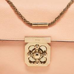 Pre Owned Chloe Peach Leather Medium Elsie Chain Flap Shoulder Bag