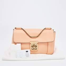 Pre Owned Chloe Peach Leather Medium Elsie Chain Flap Shoulder Bag