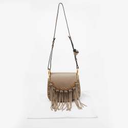 Pre Owned Chloe Beige/Black Leather Small Hudson Fringe Shoulder Bag