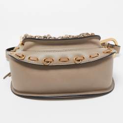 Pre Owned Chloe Beige/Black Leather Small Hudson Fringe Shoulder Bag