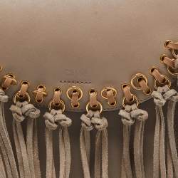 Pre Owned Chloe Beige/Black Leather Small Hudson Fringe Shoulder Bag