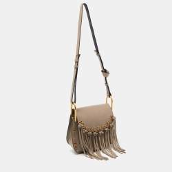 Pre Owned Chloe Beige/Black Leather Small Hudson Fringe Shoulder Bag