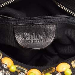 Chloe Black Canvas and Leather Embellished Ring Handle Hobo