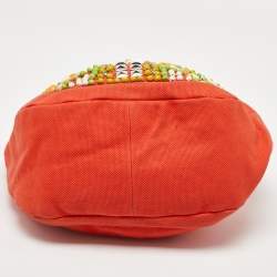 Pre Owned Chloe Orange Canvas and Leather Embellished Ring Handle Bag