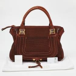 Pre Owned Chloe Brown Perforated Leather Large Marcie Satchel
