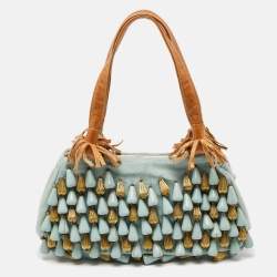 Pre Owned Chloe Blue Fabric Beaded Shoulder Bag