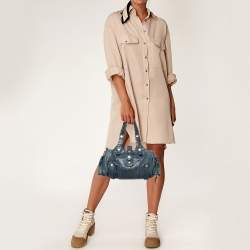 Pre Owned Chloe Two Tone Blue Python and Leather Silverado Satchel