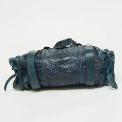 Pre Owned Chloe Two Tone Blue Python and Leather Silverado Satchel